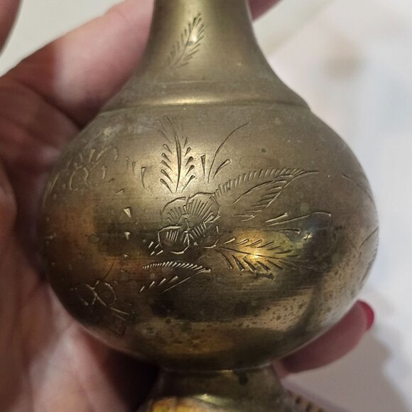 Vtg Indian Brass Rose Water Holy Water Sprinkling Bottle (Gulab Pash) Religious - Picture 12 of 17